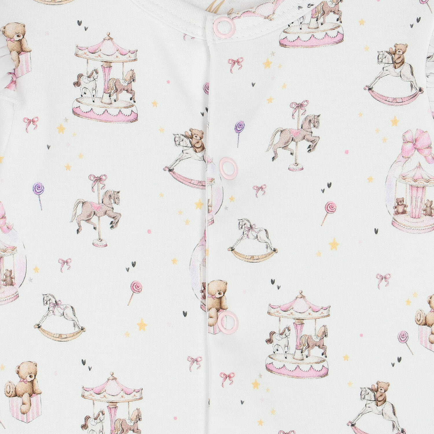 Baby Girls White & Pink Carousel Babygrow Set, 1, hi-res